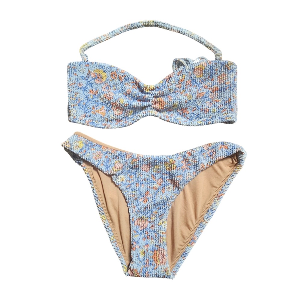 J. Crew Factory Blue Floral Textured Bandeau Bikini